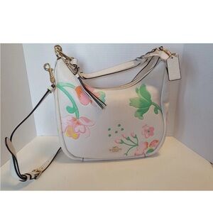 COACH FLORAL PEBBLED LEATHER SHOULDER BAG CROSSBODY WHITE PINK SPRING Y2K